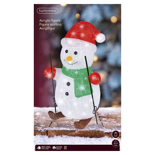 Boneco de neve em acrílico com esquis int/ext 50 luzes LED branco frio 50x25x30 cm 2