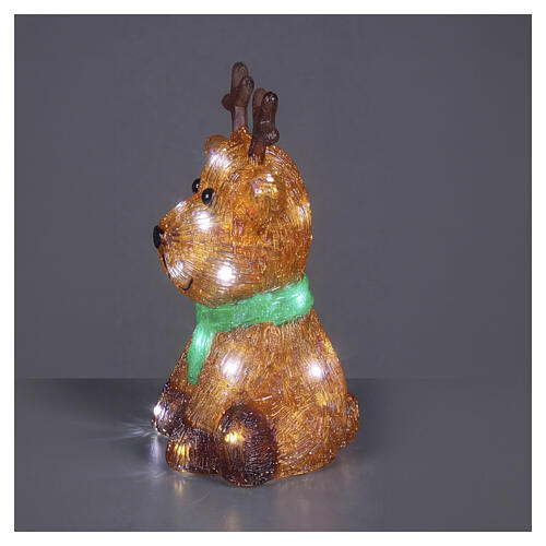 Sitting acrylic reindeer, 20 cold white LEDs, green scarf, 10x8x6 in, IN/OUTDOOR 4