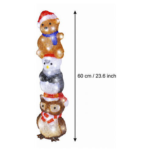 Stacked acrylic Christmas animal tower, indoor/outdoor, 60 cold white LEDs, 23x6x6 in 3