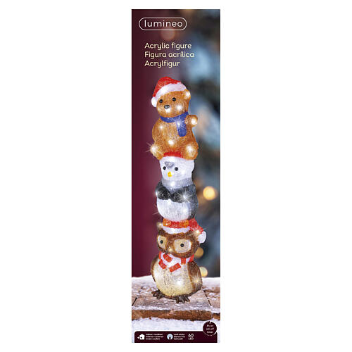 Tour d'animaux de Noël en acrylique intérieur/extérieur 60 LEDs blanc froid 60x15x15 cm 2