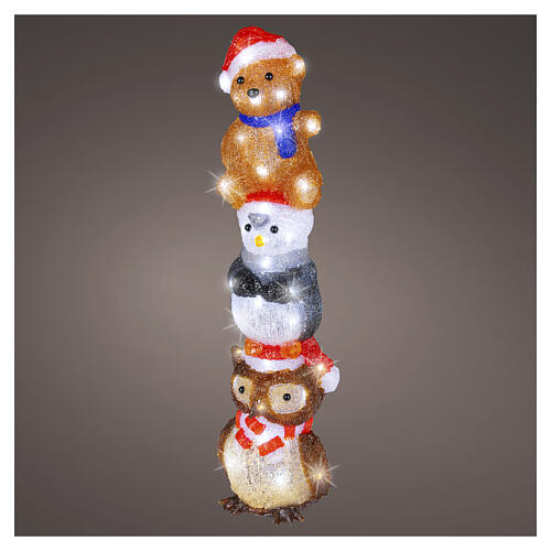 Torre de animais natalinos em acrílico int/ext 60 LEDs branco frio 60x15x15 cm 1