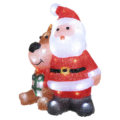 Santa Claus and reindeer in acrylic, IN/OUTDOOR, 50 cold white LEDs, 13x10x6 in 5