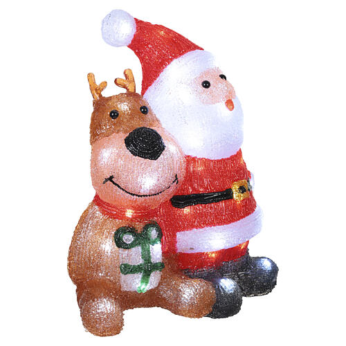 Santa Claus and reindeer in acrylic, IN/OUTDOOR, 50 cold white LEDs, 13x10x6 in 6