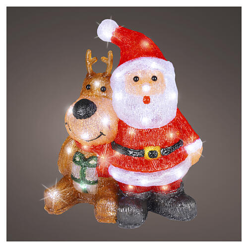 Père Noël et renne en acrylique int/ext 50 LEDs blanc froid 35x25x15 cm 1