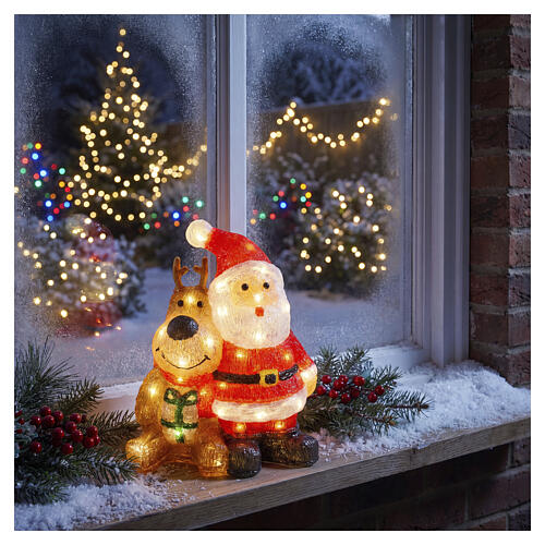 Pai Natal e rena em acrílico int/ext 50 LEDs branco frio 33x26x16 cm 2