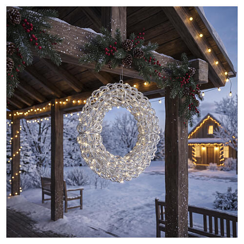 Corona decorativa intrecciata int-est in PET 300 LED bianco caldo diametro 40 cm 2