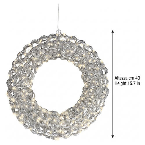 Corona decorativa intrecciata int-est in PET 300 LED bianco caldo diametro 40 cm 3