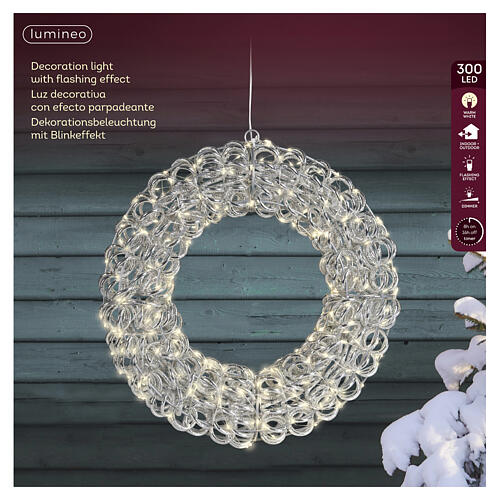 Corona decorativa intrecciata int-est in PET 300 LED bianco caldo diametro 40 cm 5