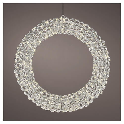 Coroa luminosa prateada int/ext em PET 400 LEDs luz branco quente diâmetro 60 cm 5