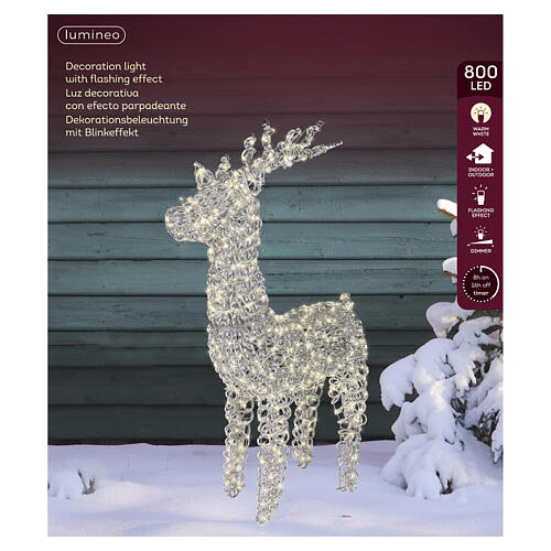 Three-dimensional silver PET luminous reindeer, indoor/outdoor, 800 warm white LEDs, 40x22x8 in 4