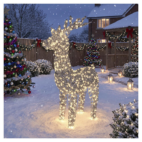 Renna luminosa tridimensionale int-est argento PET 800 LED luce calda 105x55x20 cm 2
