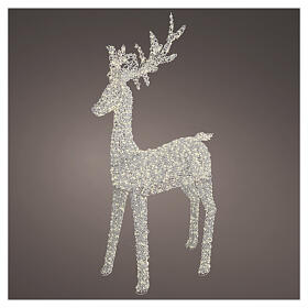 Indoor-outdoor illuminated deer with branched antlers in silver PET, 2350 LEDs warm white 200x95x35 cm