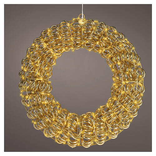 Couronne lumineuse int./ext. dorée tressée en PET 300 LEDs blanc chaud 40x10 cm 1
