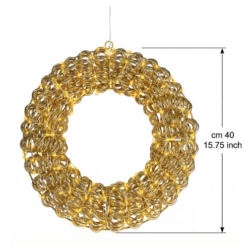 Corona luminosa int-est dorata intrecciata PET 300 LED luce calda 40x10 cm 3