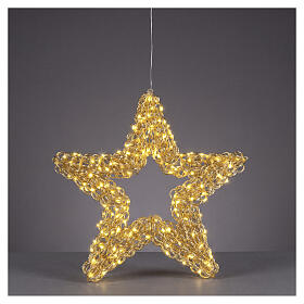 Étoile lumineuse int./ext. dorée à suspendre en PET 400 LEDs blanc chaud 60x10 cm