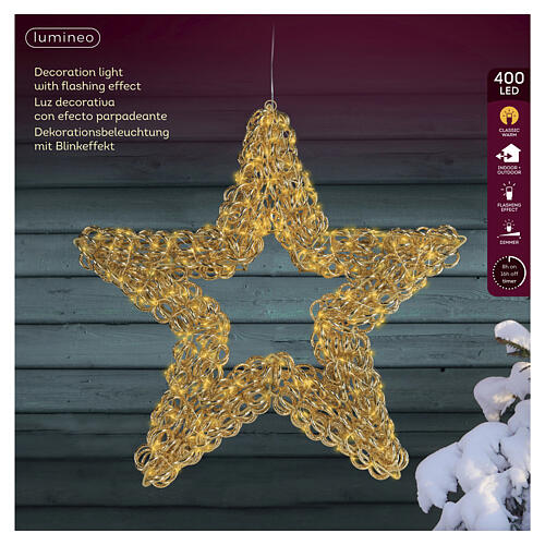 Stella luminosa int-est dorata da appendere PET 400 LED luce calda 60x10 cm 5