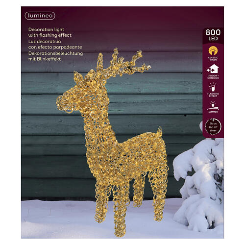 Woven gold PET luminous reindeer, indoor/outdoor, 800 warm white LEDs, 40x22x8 in 7