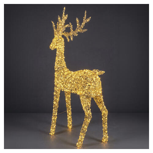 Three-dimensional gold PET luminous reindeer, indoor/outdoor, 2350 warm white LEDs, 80x38x14 in 5
