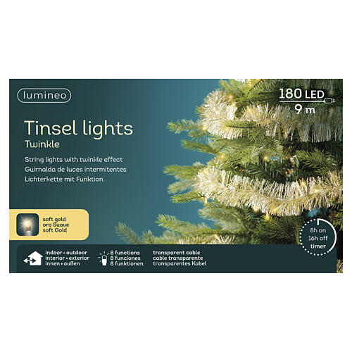 Ghirlanda luminosa int-est argentata 180 LED luce soft gold 9 mt 4
