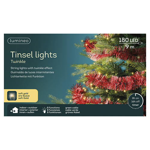Ghirlanda natalizia int-est rossa 180 LED luce soft gold 9 mt 4