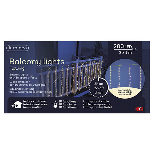 Rideau lumineux de Noël Flowing 200 LEDs blanc chaud 2x1 m int/ext 4