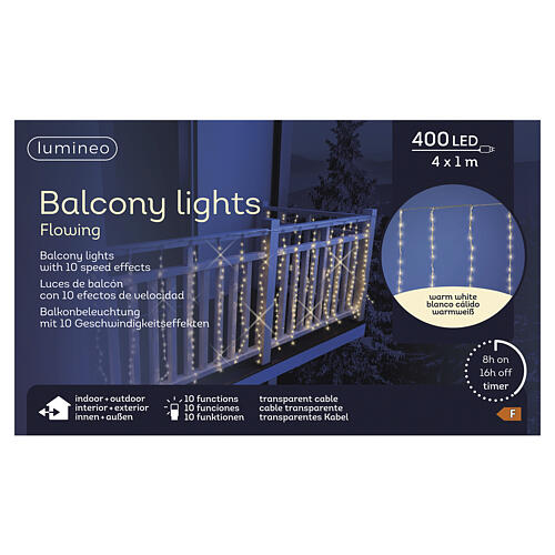 Cortina luminosa de Natal int/ext efeito neve Flowing 400 LEDs branco quente 4x1 m 3
