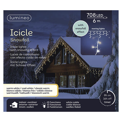 Cascade lumineuse intérieur-extérieur effet neige 708 LEDs blanc chaud, blanc froid et blanc classique 6 m 4