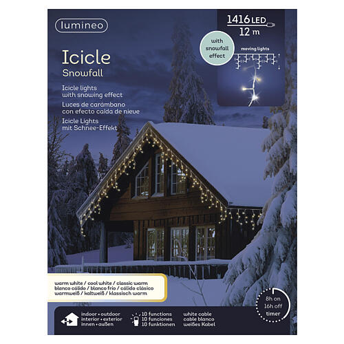 Rideau lumineux effet neige intérieur/extérieur avec 1416 LED, blanc chaud, blanc froid et blanc classique, 12 m 4