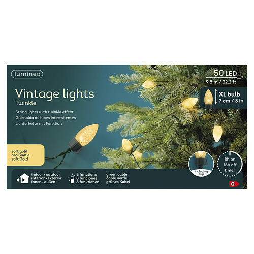 Catena luminosa Vintage natalizia int-est 50 LED soft gold 10 m effetto tremolante 3