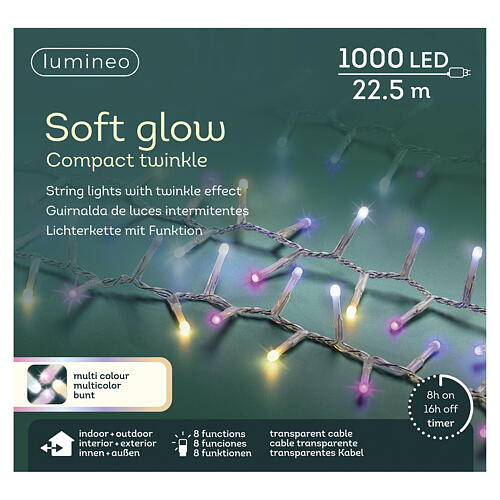 Catena luci natalizie int-est effetto tremolante 1000 LED multicolore 25 m 3