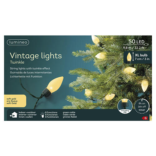 Luci natalizie Vintage XL int-est 50 LED oro tenue effetto scintillante 10 m 3