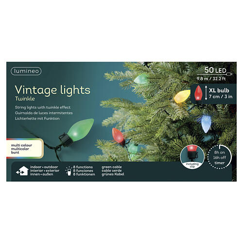 Vintage XL multicolour indoor/outdoor string lights, 50 LEDs, 8 functions, 32 ft 3
