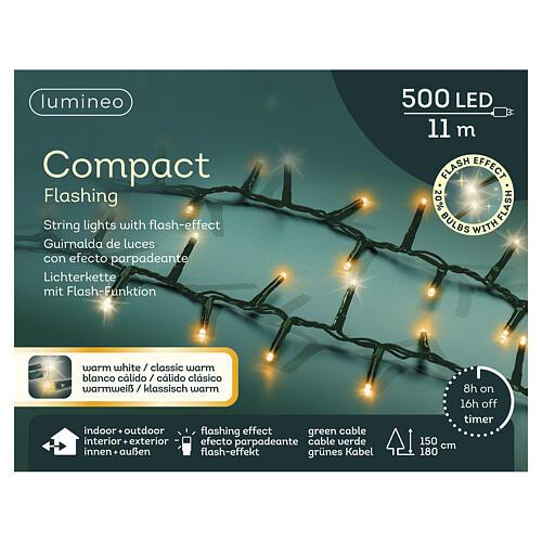 Catena luminosa compatta int-est 500 LED bianco caldo effetto lampeggiante 11 m 3