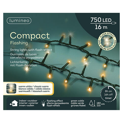 Catena luminosa compatta per albero int-est 750 LED bianco classico e bianco caldo 16 m 3
