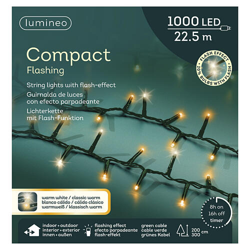 Compact indoor/outdoor light string for tree, 1000 warm white LEDs, 72.2 ft 3