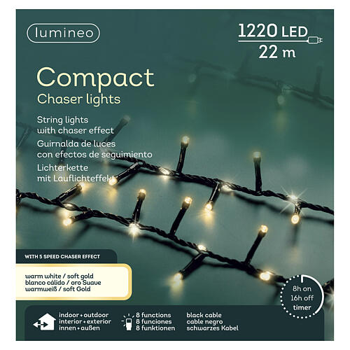 Catena luminosa natalizia Compact Chaser int-est 1220 LED bianco caldo soft gold 22 m 3