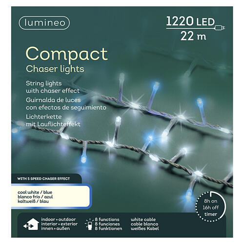 Chaîne lumineuse Compact Chaser int/ext 1220 LEDs blanc chaud et blanc froid 22 m 2