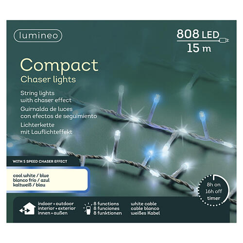 Catena natalizia LED Compact Chaser int-est bianco caldo e bianco freddo 808 LED 15 m 3