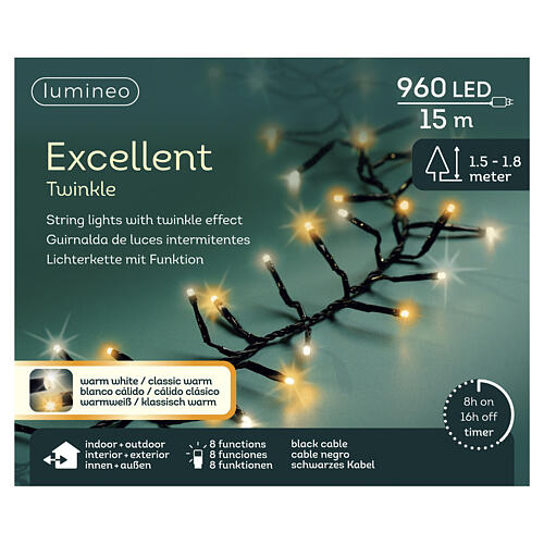 Catena luminosa Excellent Twinkle int-est 960 LED bianco caldo 15 m con effetto scintillante 3