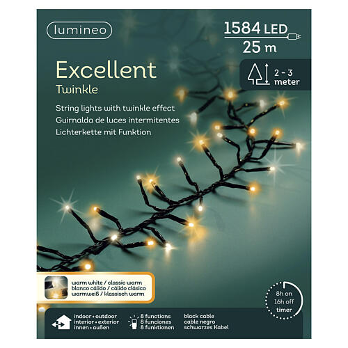 Catena LED per albero di Natale Twinkle int-est 1584 LED bianco caldo 25 m 2