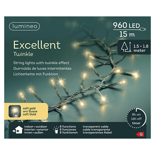 Catena luminosa Twinkle int-est filo trasparente soft gold 960 LED 15 m 2