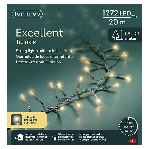 Luci natalizie Twinkle soft gold int-est filo trasparente 1272 LED 20 m 3