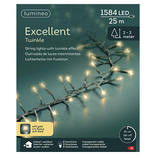Catena LED natalizia soft gold int-est filo trasparente 1584 LED 25 m con effetto Twinkle 4