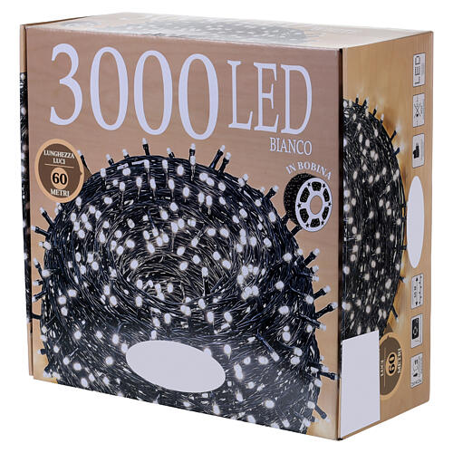 Luci di Natale 3000 LED bianco con giochi di luce 60 mt cavo scuro 6