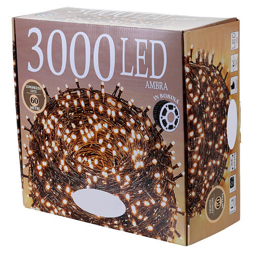 Illuminazione natalizia 3000 LED ambra 60 mt con cavo scuro 6