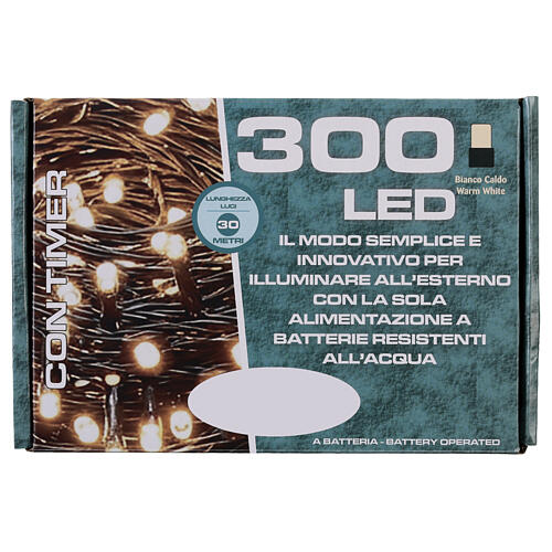 Guirlande lumineuse mini 300 LEDs blancs à piles 30 m avec minuterie 10