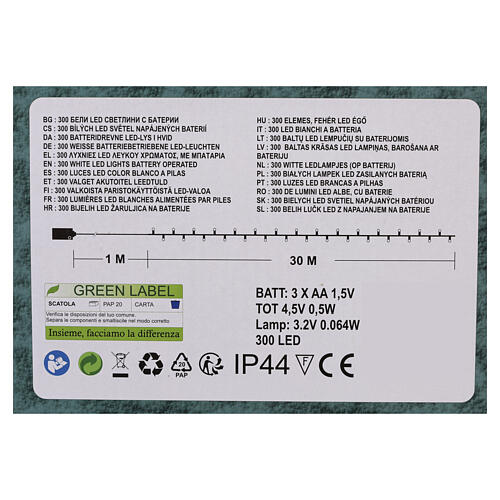 Minilucciole 300 LED bianco a batteria 30 mt con timer 12