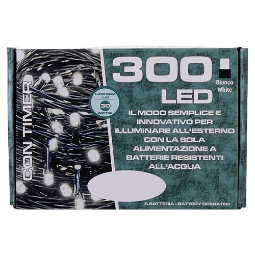 Luzinhas de Natal 300 LEDs brancos a pilhas 30 m com temporizador 5