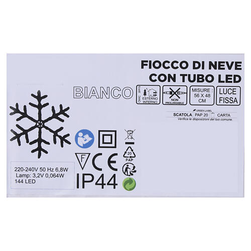Flocon de neige lumineux blanc 55 cm avec tube 144 LEDs 5