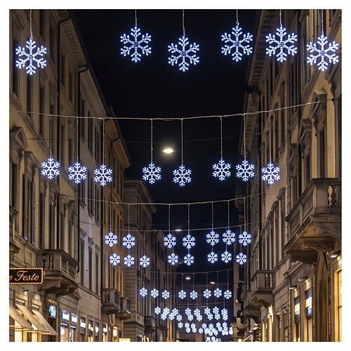 Floco de neve luminoso branco 55 cm com tubo de 144 LEDs 2